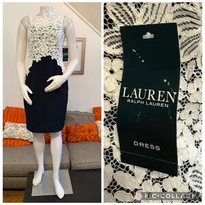 ❣️🆕Lauren Ralph Lauren Navy & Ivory Lace Bodice Cocktail Dress❣️